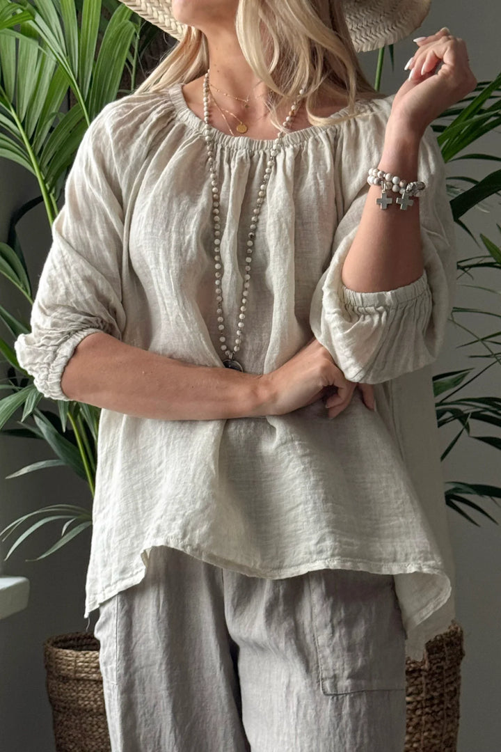 Bypias | Lily Linen Top | Sand