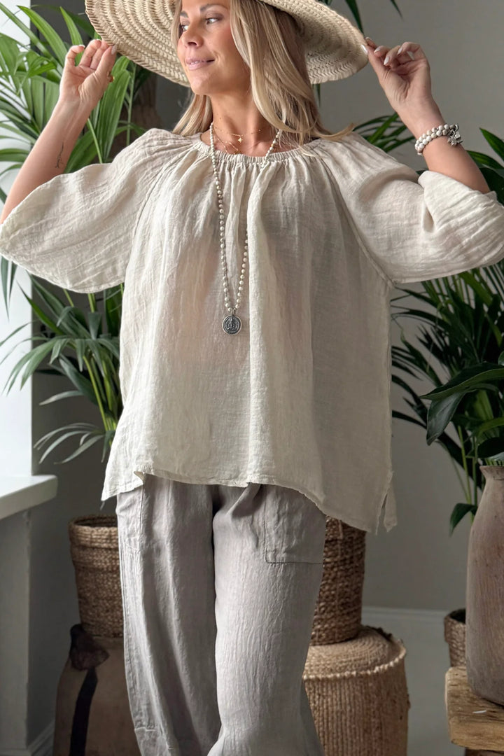 Bypias | Lily Linen Top | Sand