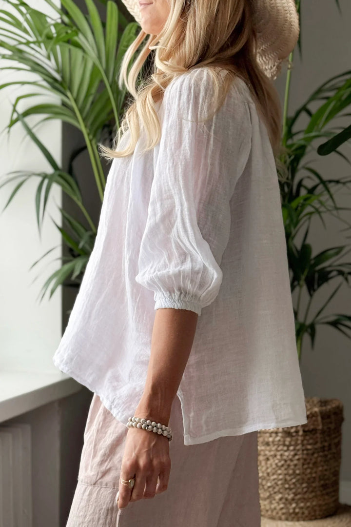Bypias | Lily Linen Top | White