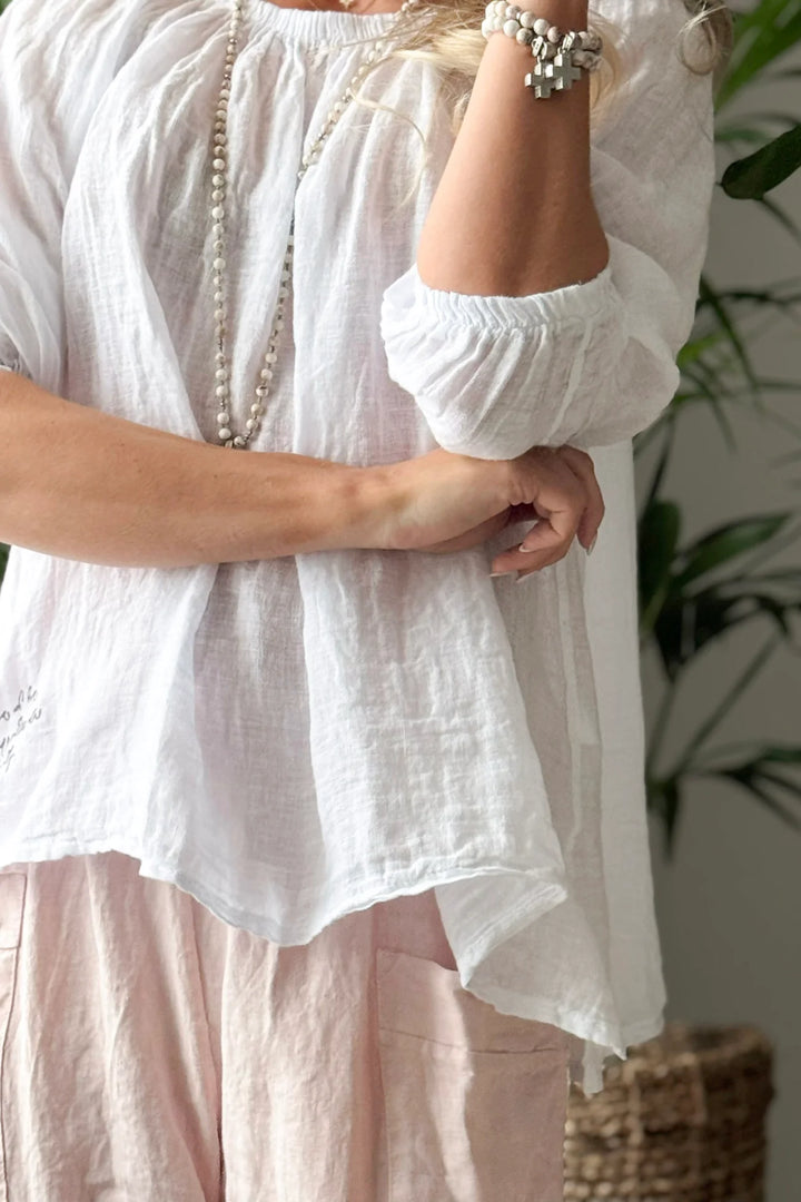 Bypias | Lily Linen Top | White