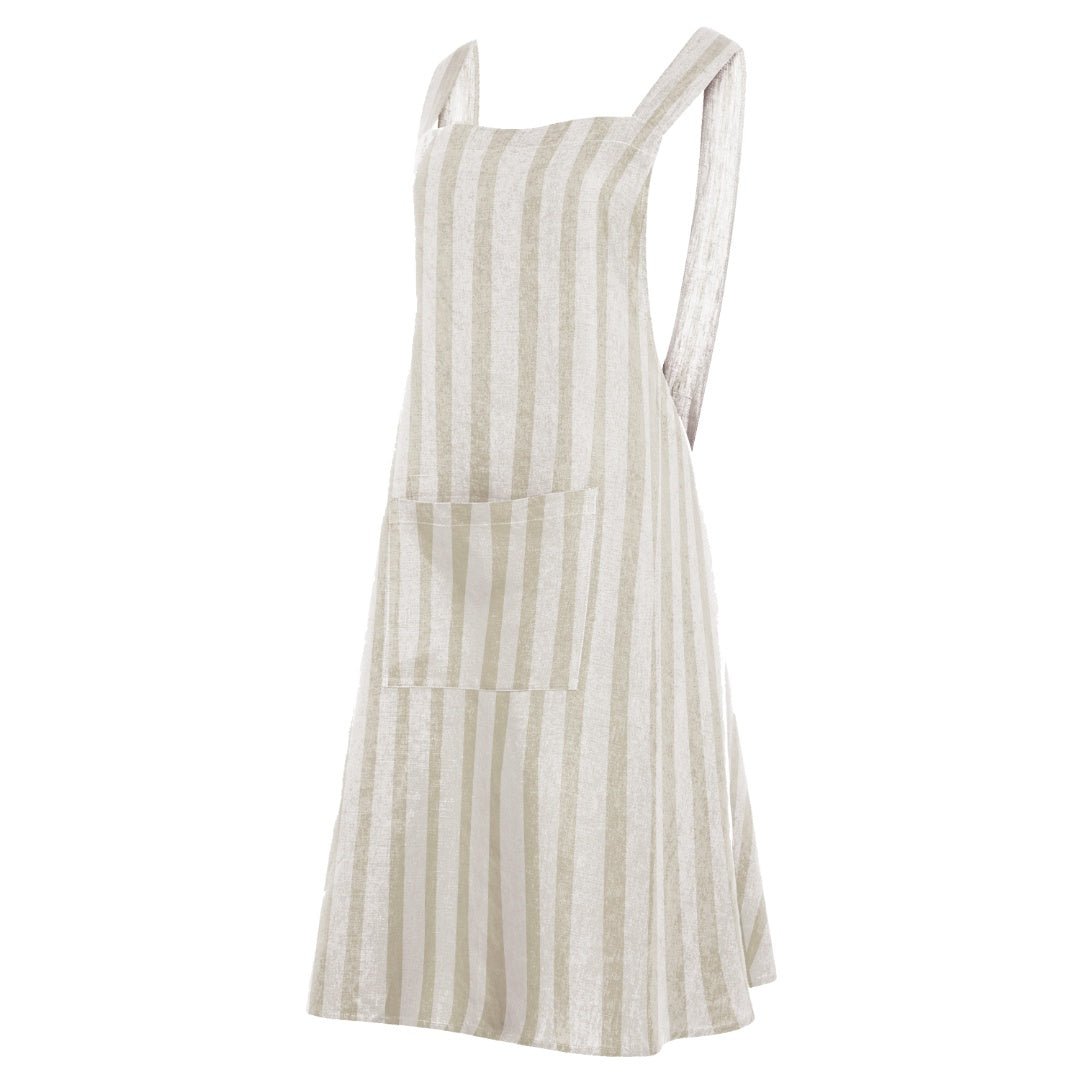 Linen Pinafore Apron | Wide Natural Stripe - Suzie Anderson Home