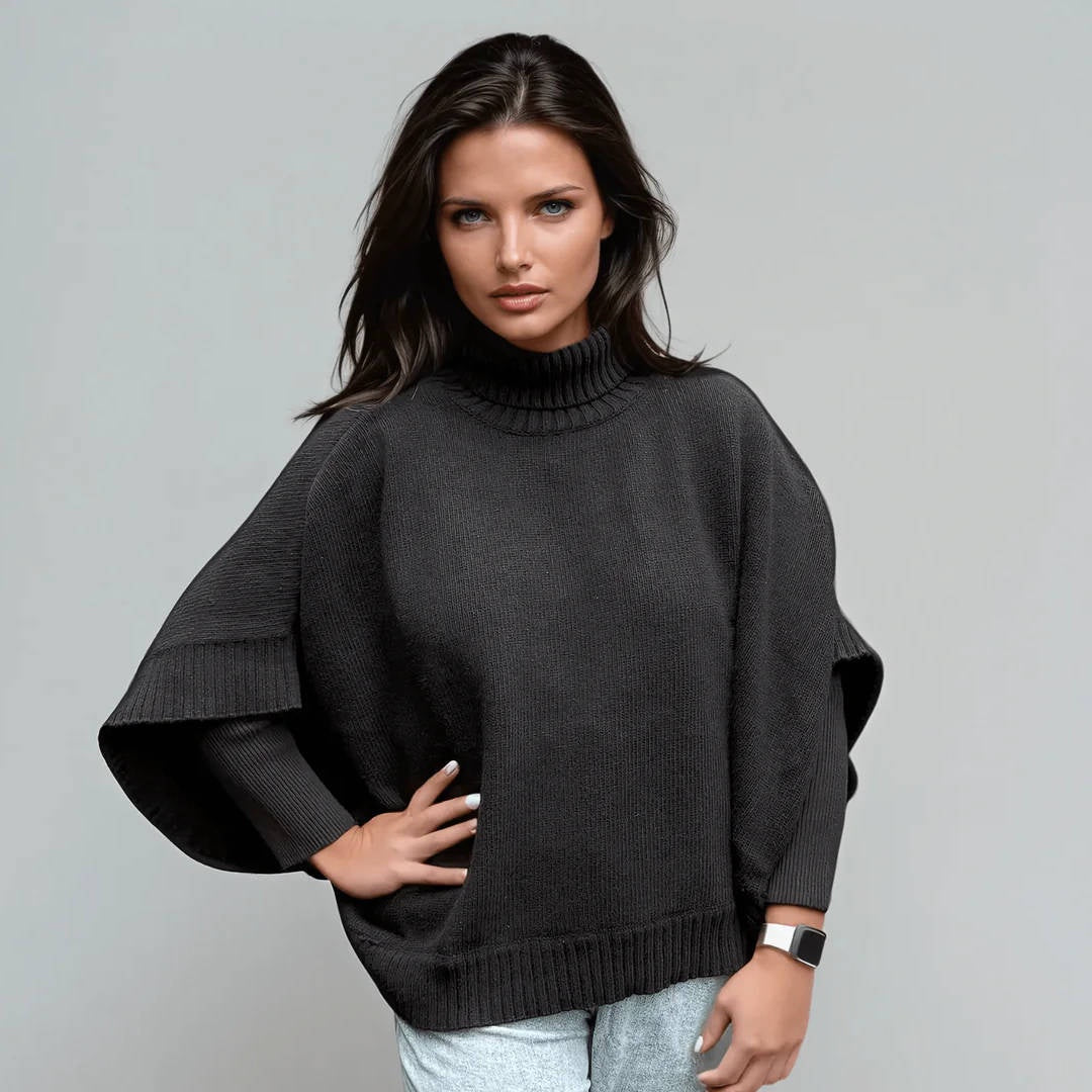 Lorna Lambswool Blend Knit Poncho – Black - Suzie Anderson Home