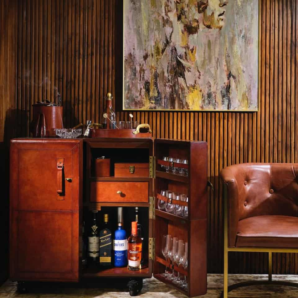 Luxury Leather Bar Cabinet | Tan - Suzie Anderson Home