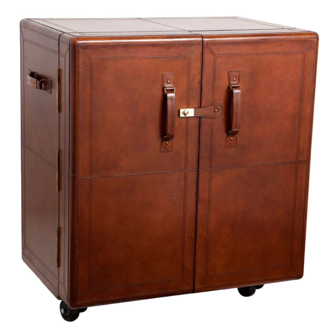 Luxury Leather Bar Cabinet | Tan - Suzie Anderson Home