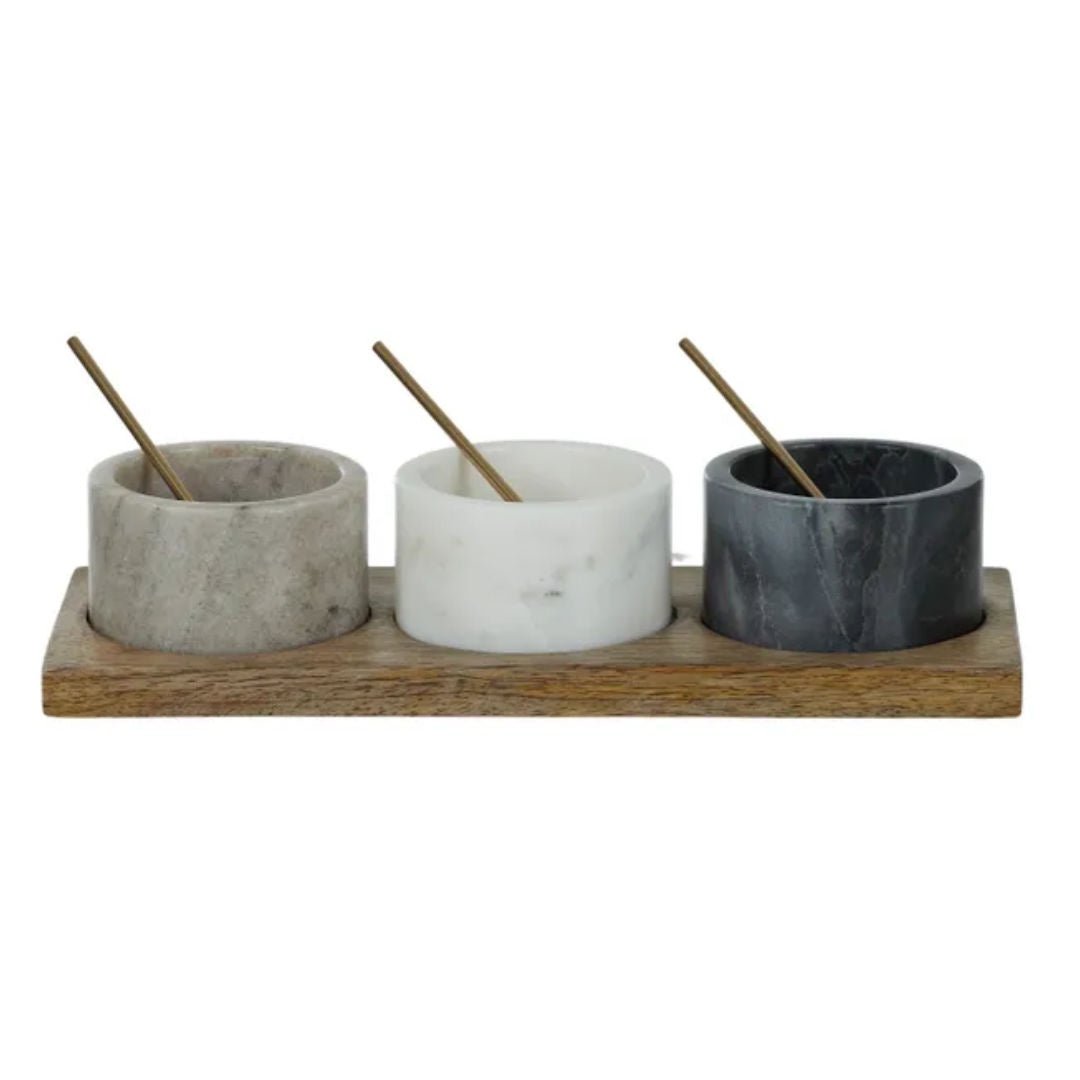 Marais | Set of 3 Marble Pinchpots in Timber Tray - Suzie Anderson Home