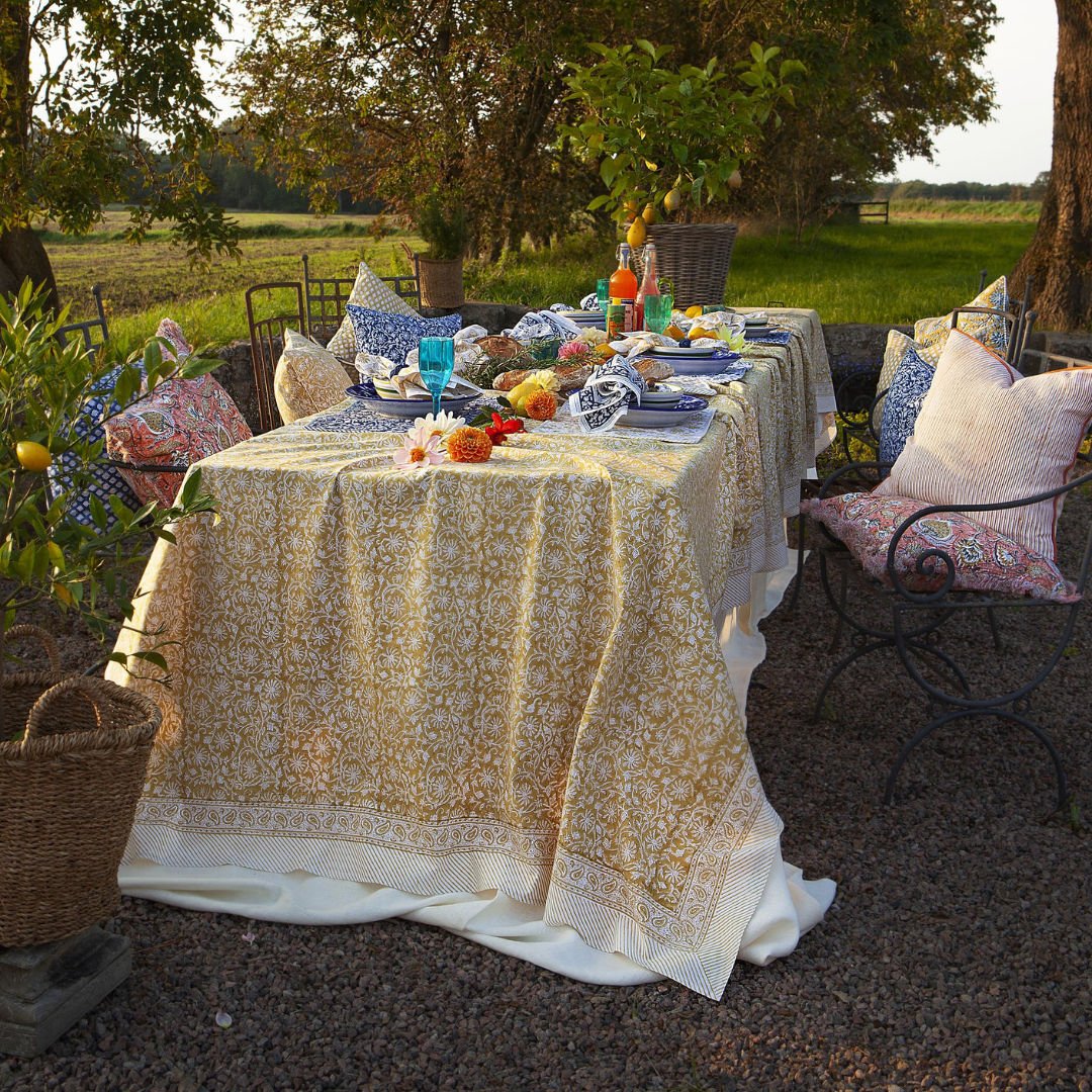 Margerita Cotton Tablecloth | Yellow Olive | 170 x 270cm - Suzie Anderson Home