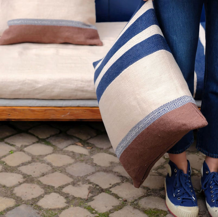 Marina Stripe Indigo Linen Cushion Cover | Libeco | 50x50cm