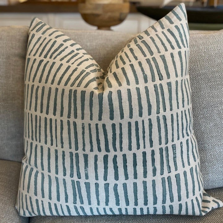 Matchstick Cushion Cover | Handblocked Organic Linen | Aust Made | 60x60cm | Mist - Suzie Anderson Home