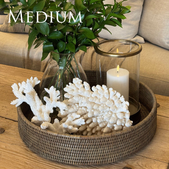 Large Round Rattan Tray | Old Grey
