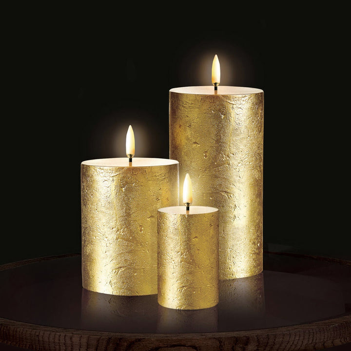 Metallic Gold Textured Pillars | Flameless Candle-Suzie Anderson Home
