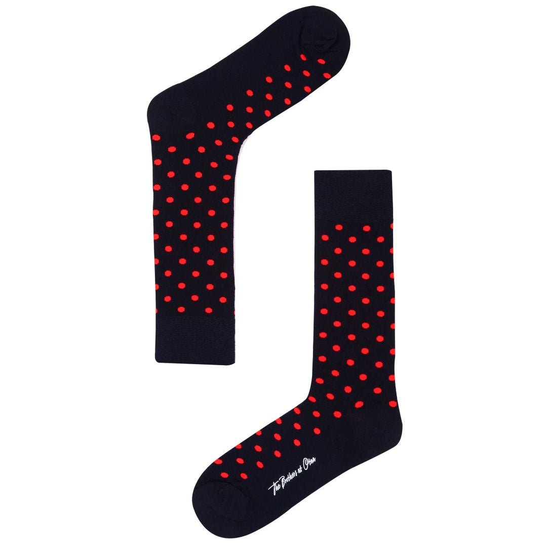 Midnight Blue on Red Dot Cotton Blend Socks - Suzie Anderson Home