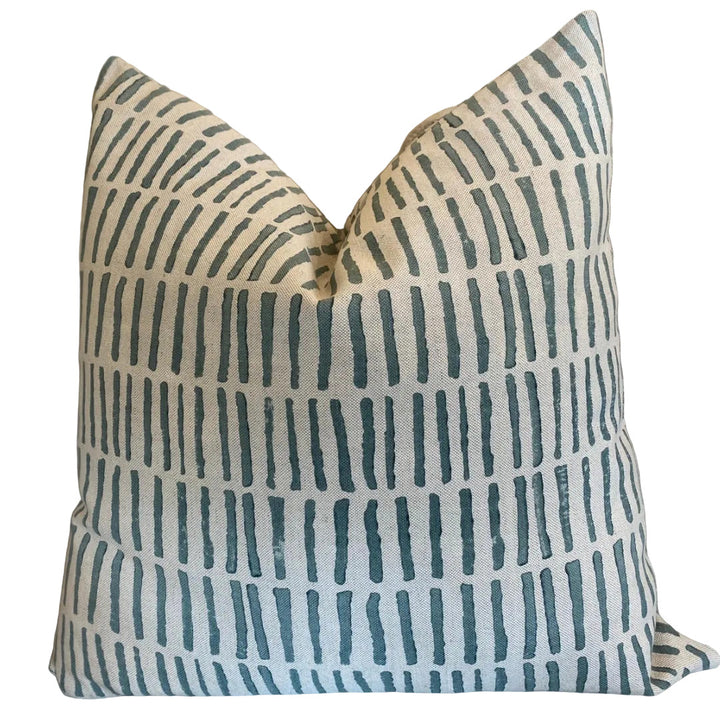 Matchstick Cushion Cover | Handblocked Organic Linen | Aust Made | 60x60cm | Mist