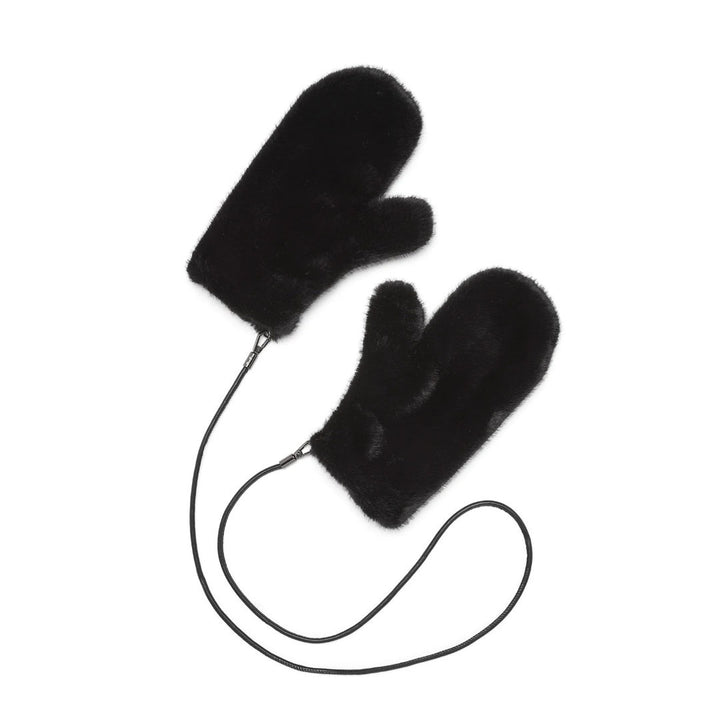 Cable | Faux Fur Mittens | Black