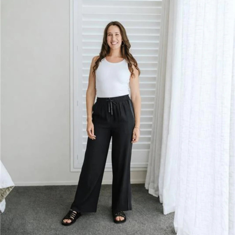 Moke | Indiana Pants | Black with Satin Stripe - Suzie Anderson Home