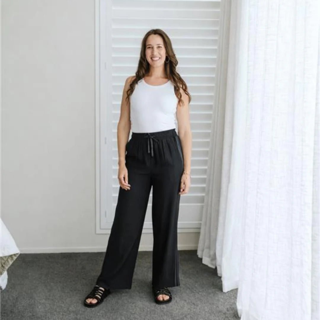Moke | Indiana Pants | Black with Satin Stripe - Suzie Anderson Home