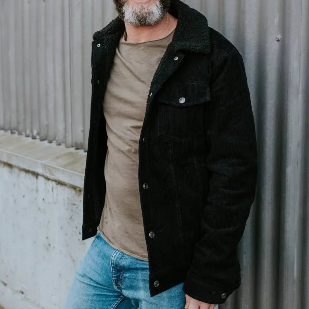 Moke | Mens Hammer Cord/Sherpa Jacket | Black/Black Sherpa - Suzie Anderson Home