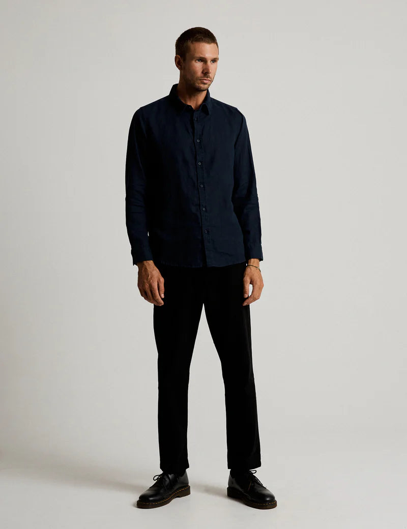 Simple | Men’s Linen long sleeve shirt | Navy