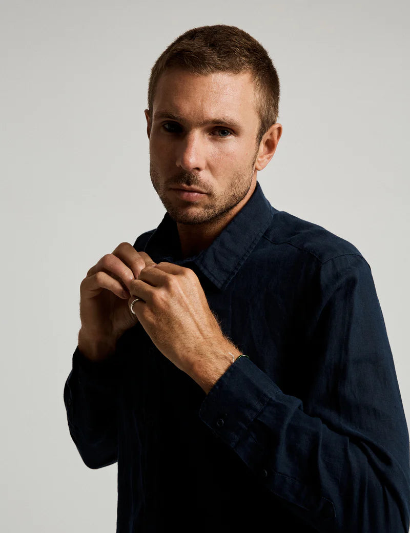Simple | Men’s Linen long sleeve shirt | Navy