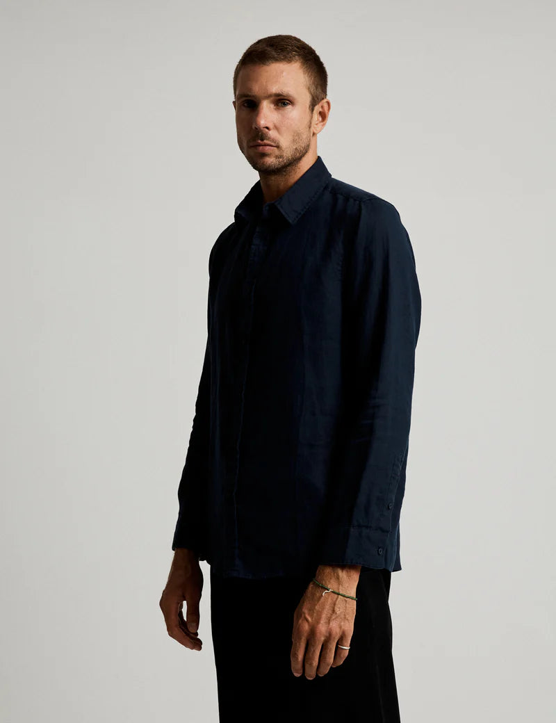 Simple | Men’s Linen long sleeve shirt | Navy