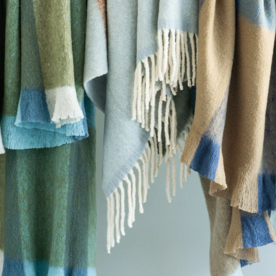 Komichi Wool Blend Throw | Ocean/Moss | 130 x 240cm
