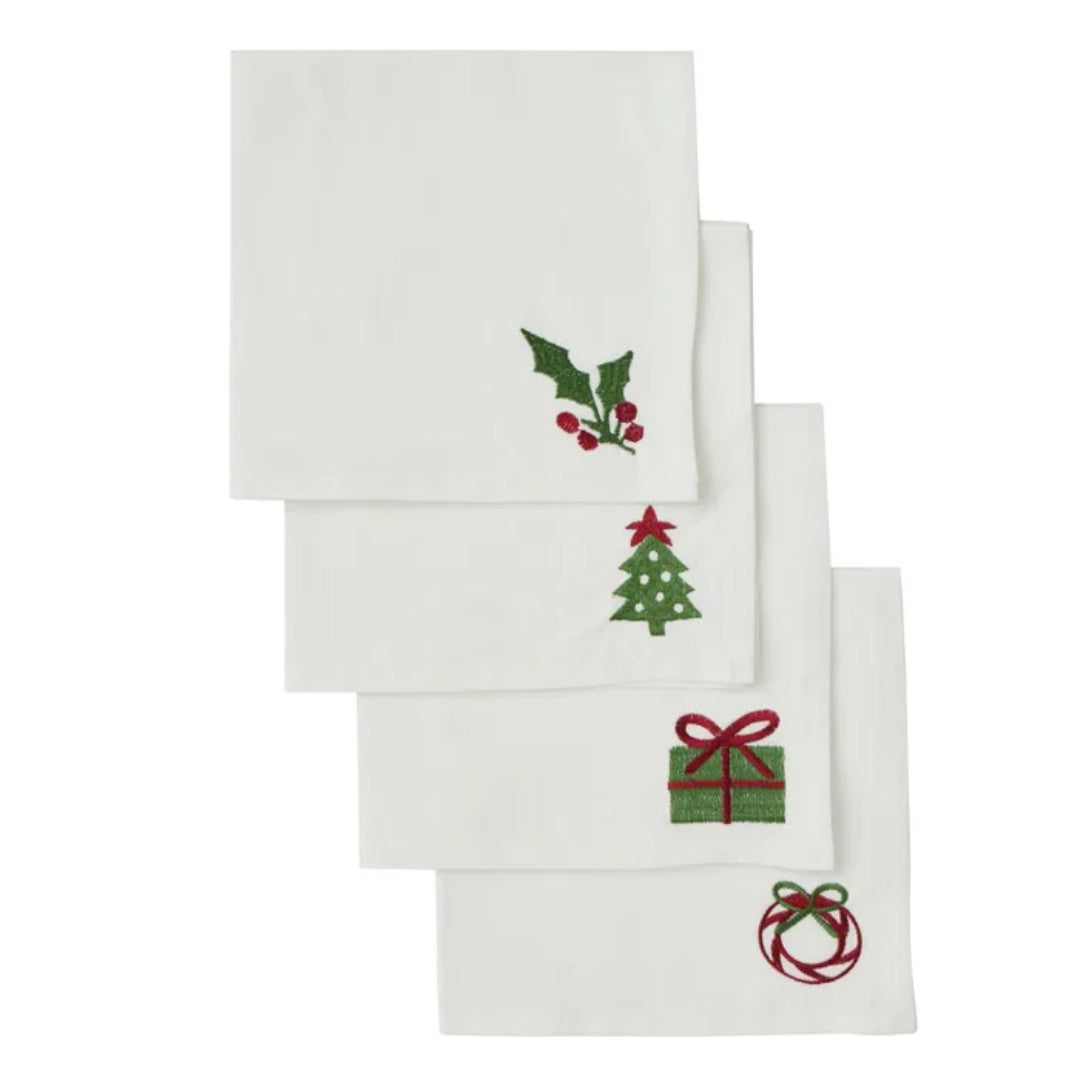 White Xmas Motif Napkins | Set of 4