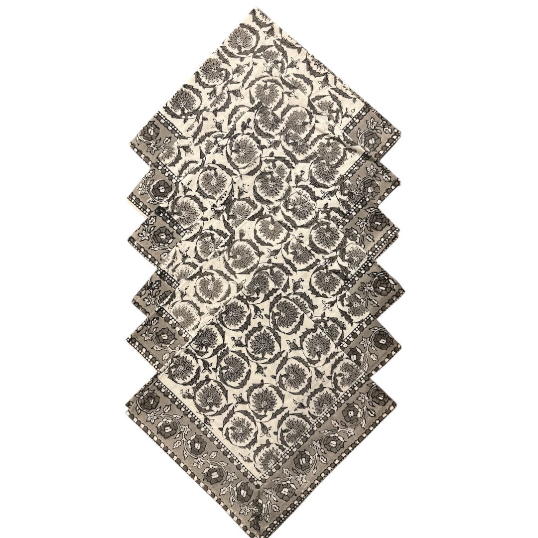 Jaipur Cotton Placemat & Napkin Set (6) | Grey/White | Medallion