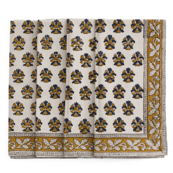Samode Butti Ochre/Blue Cotton Napkins | SET OF 4