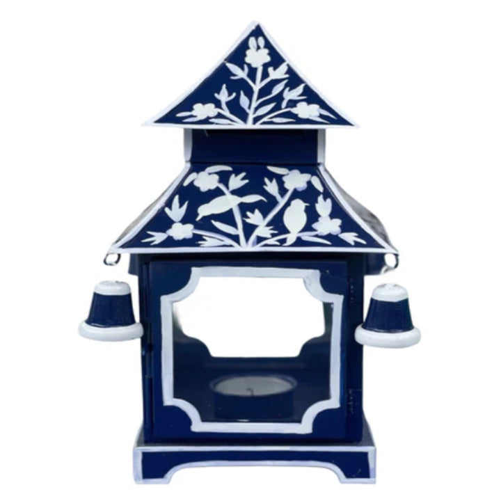 Navy Pattern Large Pagoda Lantern | 32x19cm