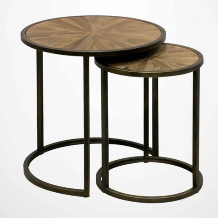 Round Nesting Tables | Recycled Elm and Black Copper