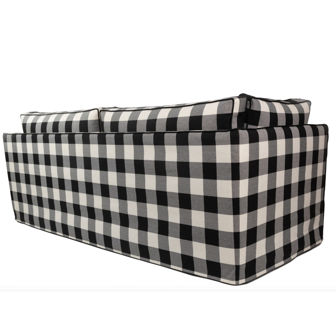 Moncur 2.5 Seater Slipcover Sofa Black &amp; White Check | Feather Wrap Cushions | 10-Year Frame Warranty