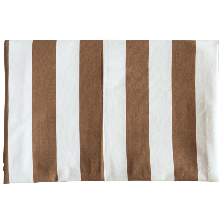 Mocha Stripe Ruffled Cotton Tablecloth | 180 x 360cm