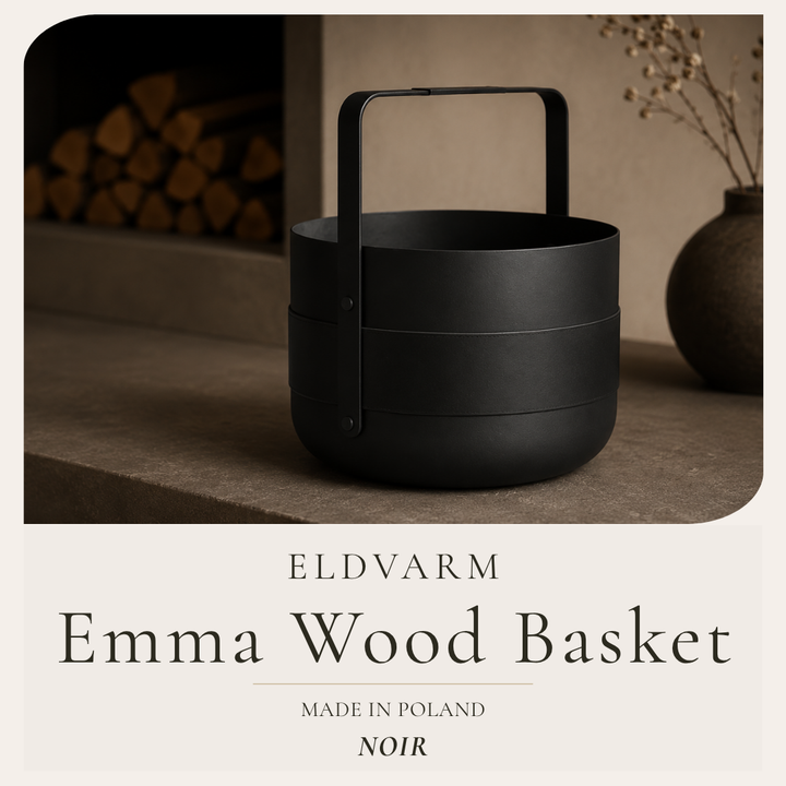 Eldvarm Emma Noir Log Basket | Leather &amp; Blackened Brass