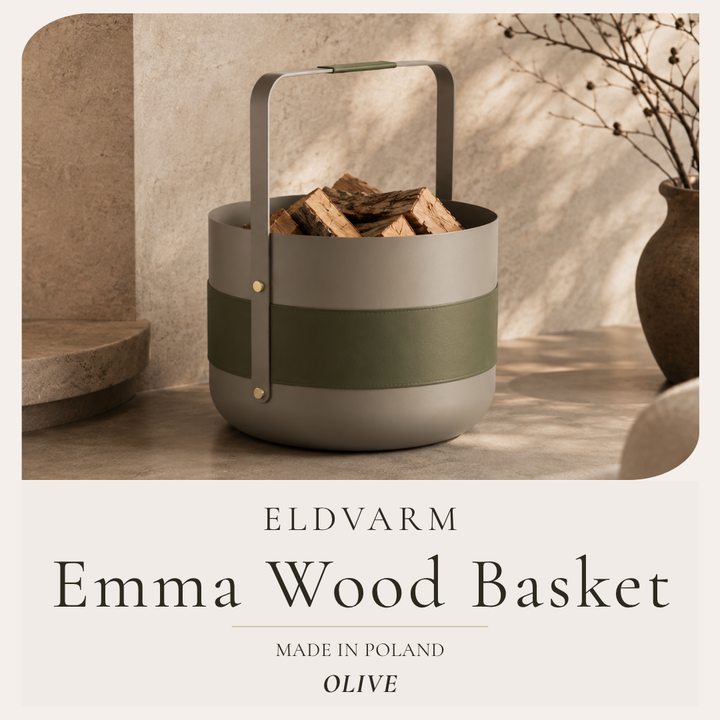 Eldvarm Emma Olive Log Basket | Leather &amp; Brass