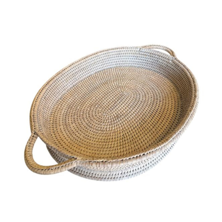 Oval Rattan Tray with Handles | White Wash