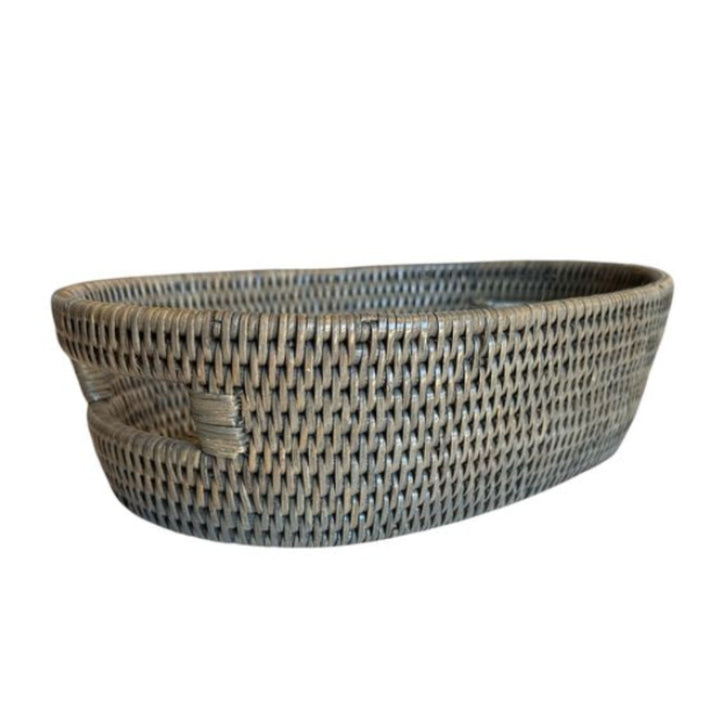 Small Oval Rattan Tray | Old Grey