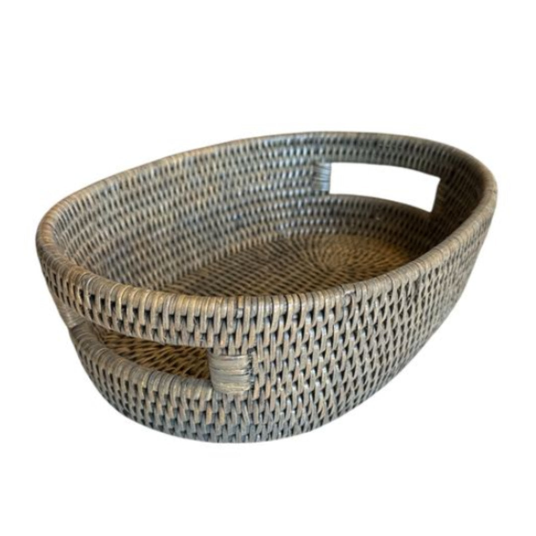 Small Oval Rattan Tray | Old Grey