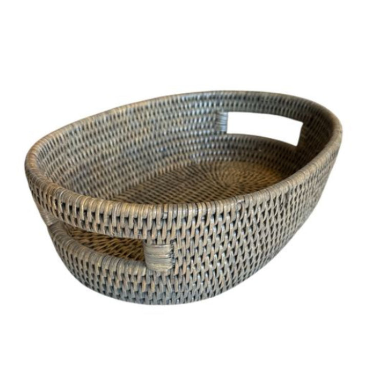 Small Oval Rattan Tray | Old Grey
