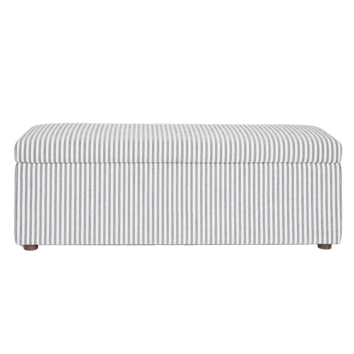 Avalon Bed end Storage Ottoman | White & Blue Stripe | W140 x D45 x H48cm