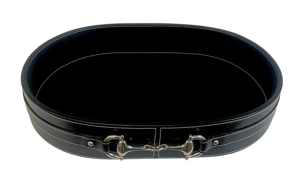 Oval Black Leather Buckle Tray - Suzie Anderson Home