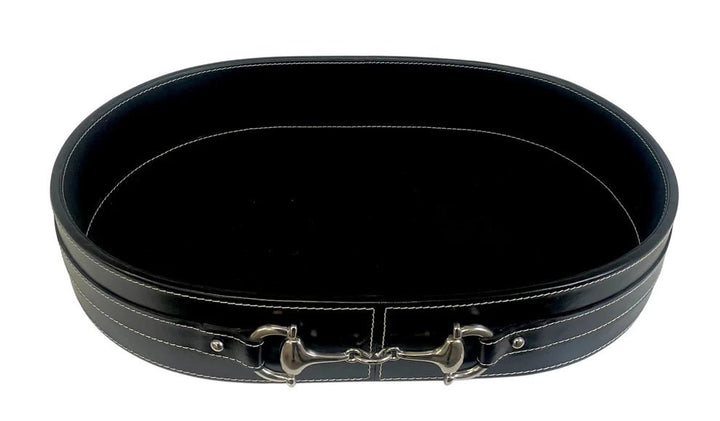 Oval Black Leather Buckle Tray - Suzie Anderson Home