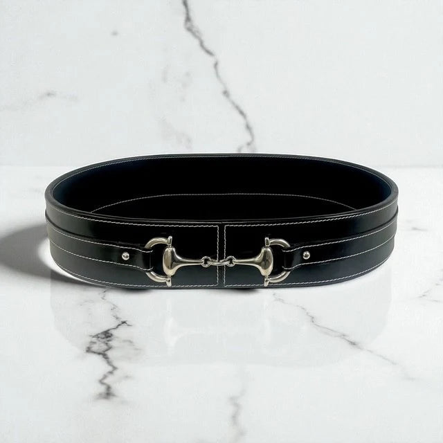 Oval Black Leather Buckle Tray - Suzie Anderson Home