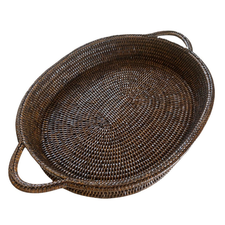 Oval Rattan Tray with Handles | Antique Brown (OOS MAY 2026) - Suzie Anderson Home
