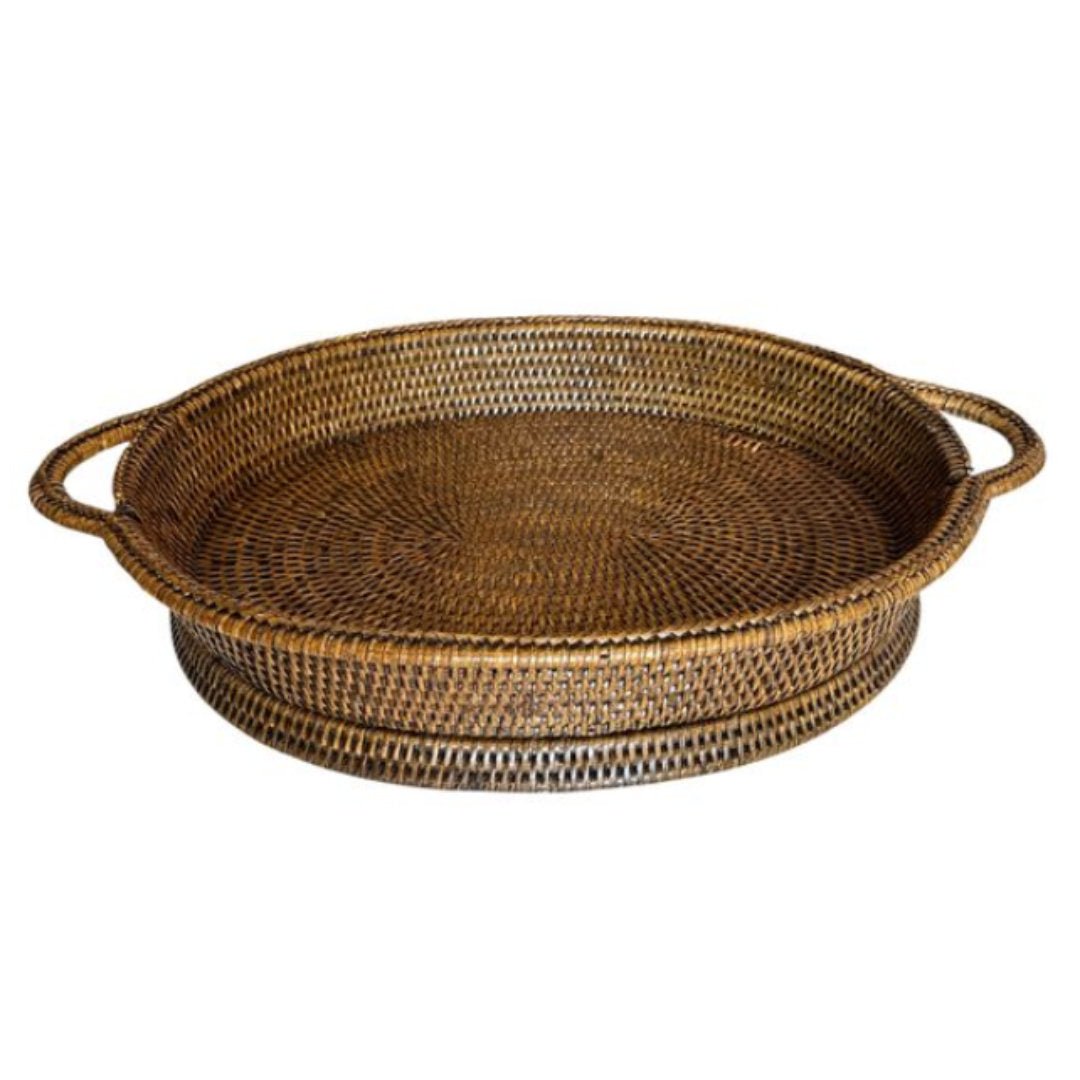 Oval Rattan Tray with Handles | Antique Brown (OOS MAY 2026) - Suzie Anderson Home