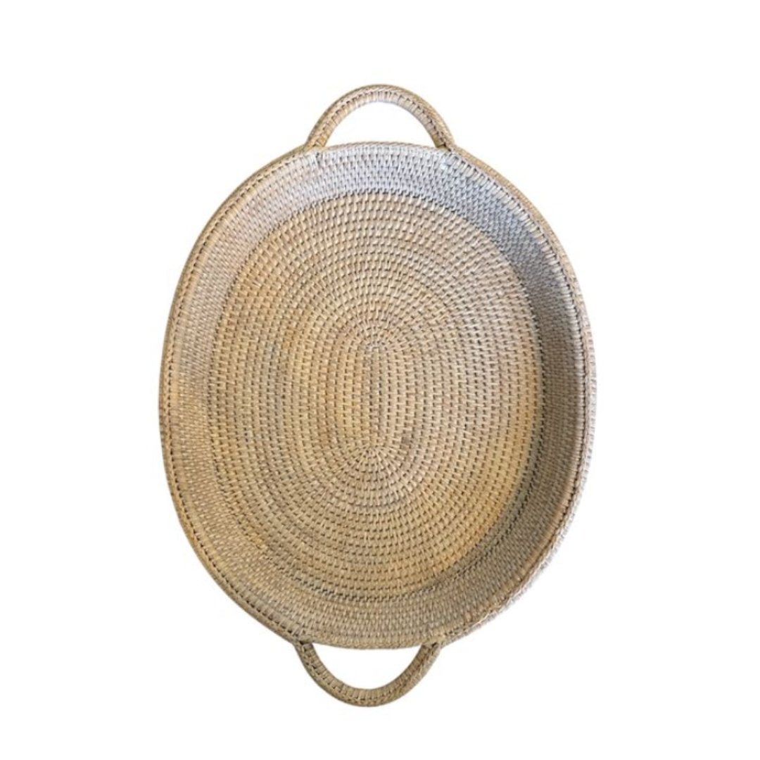Oval Rattan Tray with Handles | White Wash - Suzie Anderson Home