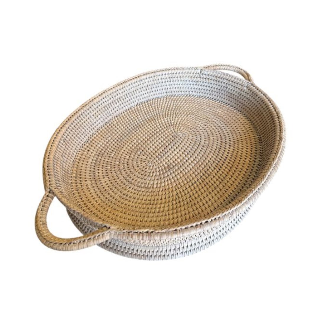 Oval Rattan Tray with Handles | White Wash - Suzie Anderson Home