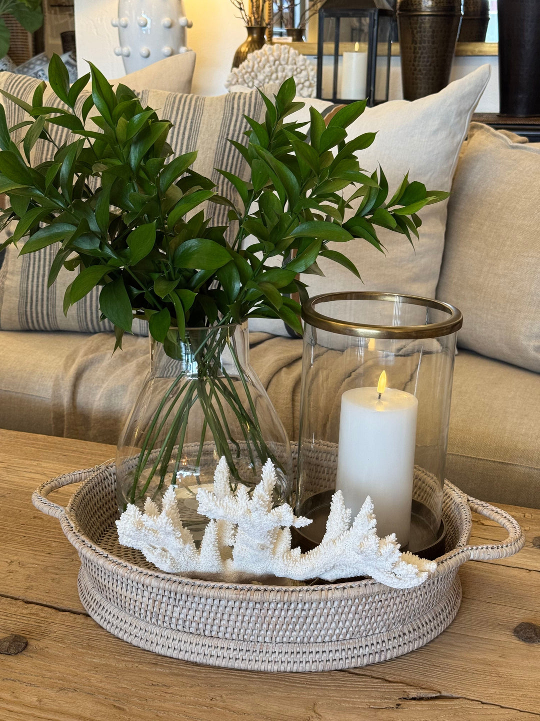 Oval Rattan Tray with Handles | White Wash - Suzie Anderson Home