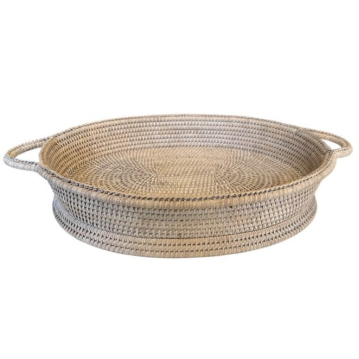 Oval Rattan Tray with Handles | White Wash - Suzie Anderson Home
