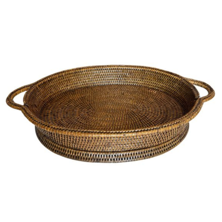 Oval Rattan Tray with Handles | Antique Brown