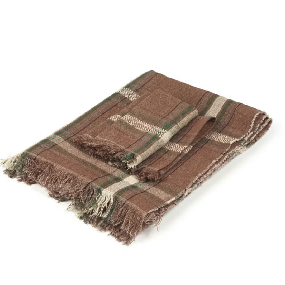 Rowan Check Linen Multi-Purpose Throw / Scarf / Curtain / Tablecloth | 140 × 180 cm
