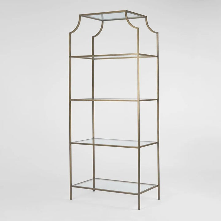 Pallisade Brass Bookcase with Glass Shelves | W91 x D38 x H205cm - Suzie Anderson Home